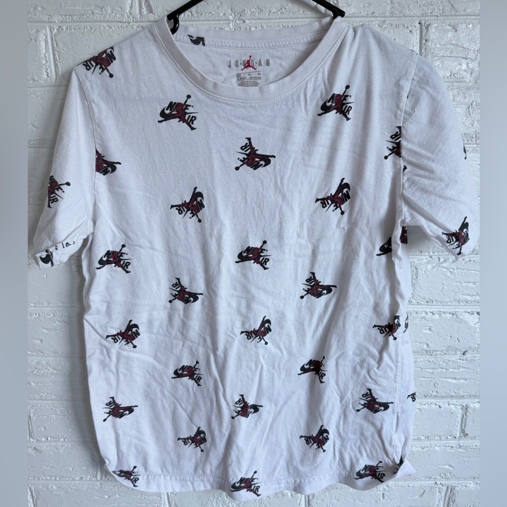 Kids‎ Jordan All Over Print T Shirt White Red Black Short Sleeve Tee Size 10